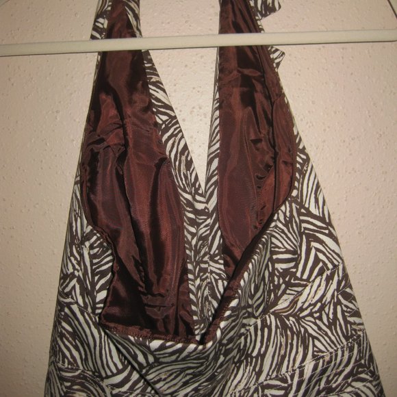 Sz 8P Madison Leigh “Ralph Lauren Look” Ivory & Brown Halter Dress - Picture 12 of 16